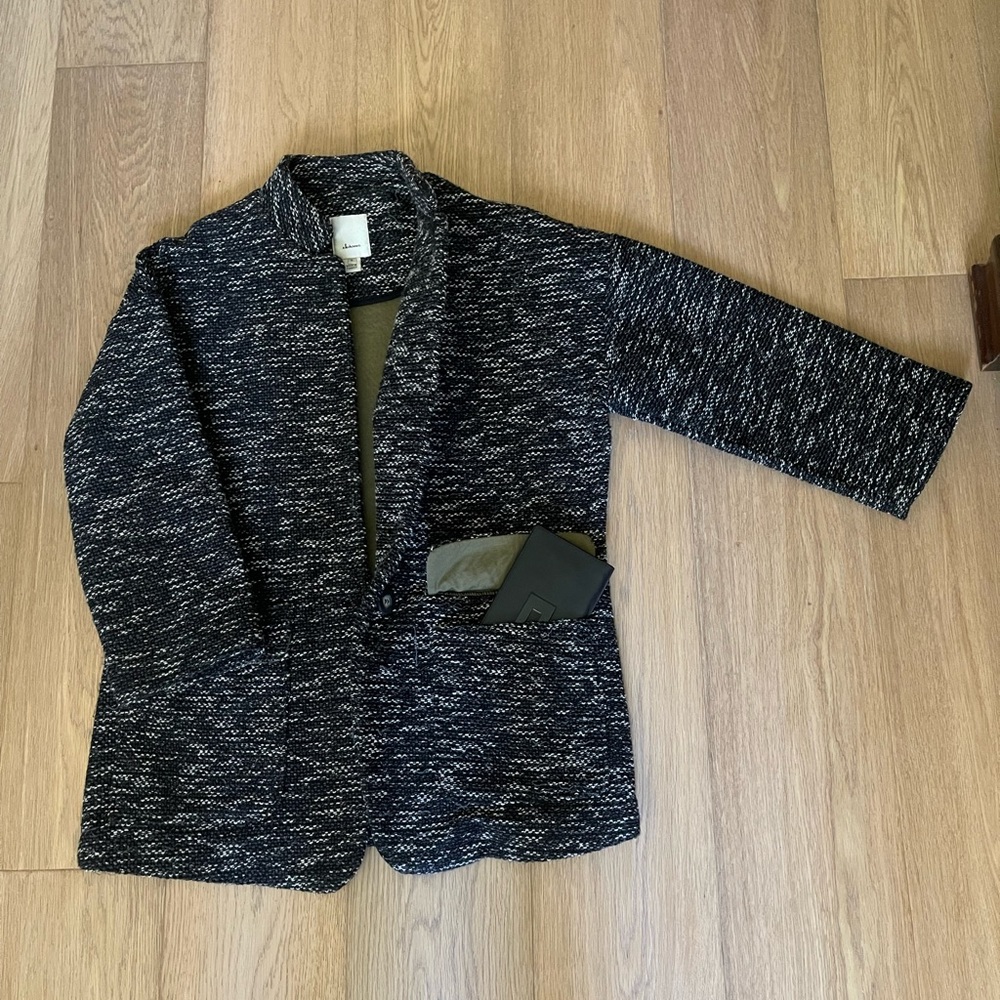 Anthropologie Elevenses Minka Black Motif Tweed Jacket Sz M